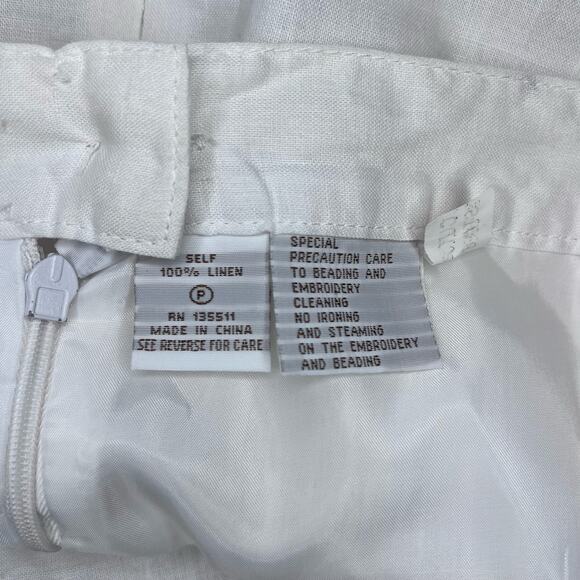 Women’s White Linen Floral Embroidered Tiered Midi Skirt‎ Size 18P Cottage, - Picture 6 of 7